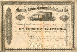 Mifflin and Centre County Rail Road Co. - Railway Stock Certificate